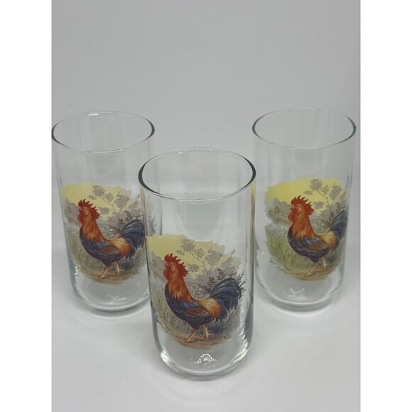 VTG Set of 3 Rooster Drinking Glasses | Farmhouse Kitchen Tumblers Country Decor - Picture 3 of 4